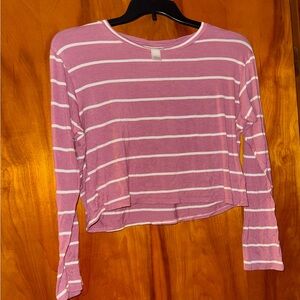 Belle Du Jour Long Sleeve Crop Top in Mauve Pink and White Stripes
